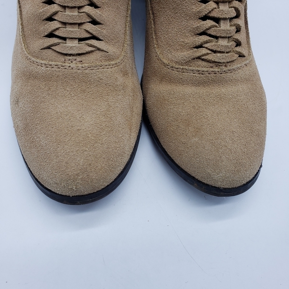 Plume by FarylRobin women US 9 DORAN tan suede ankle booties side snap woven - Picture 6 of 15
